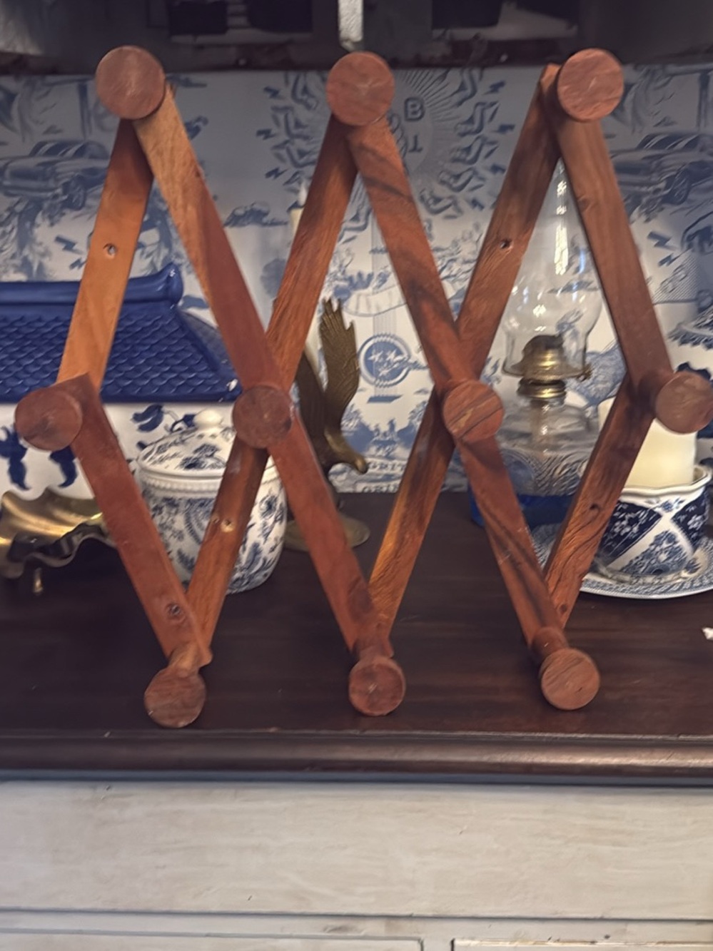 Large Wooden Accordion Wall Rack in Brown